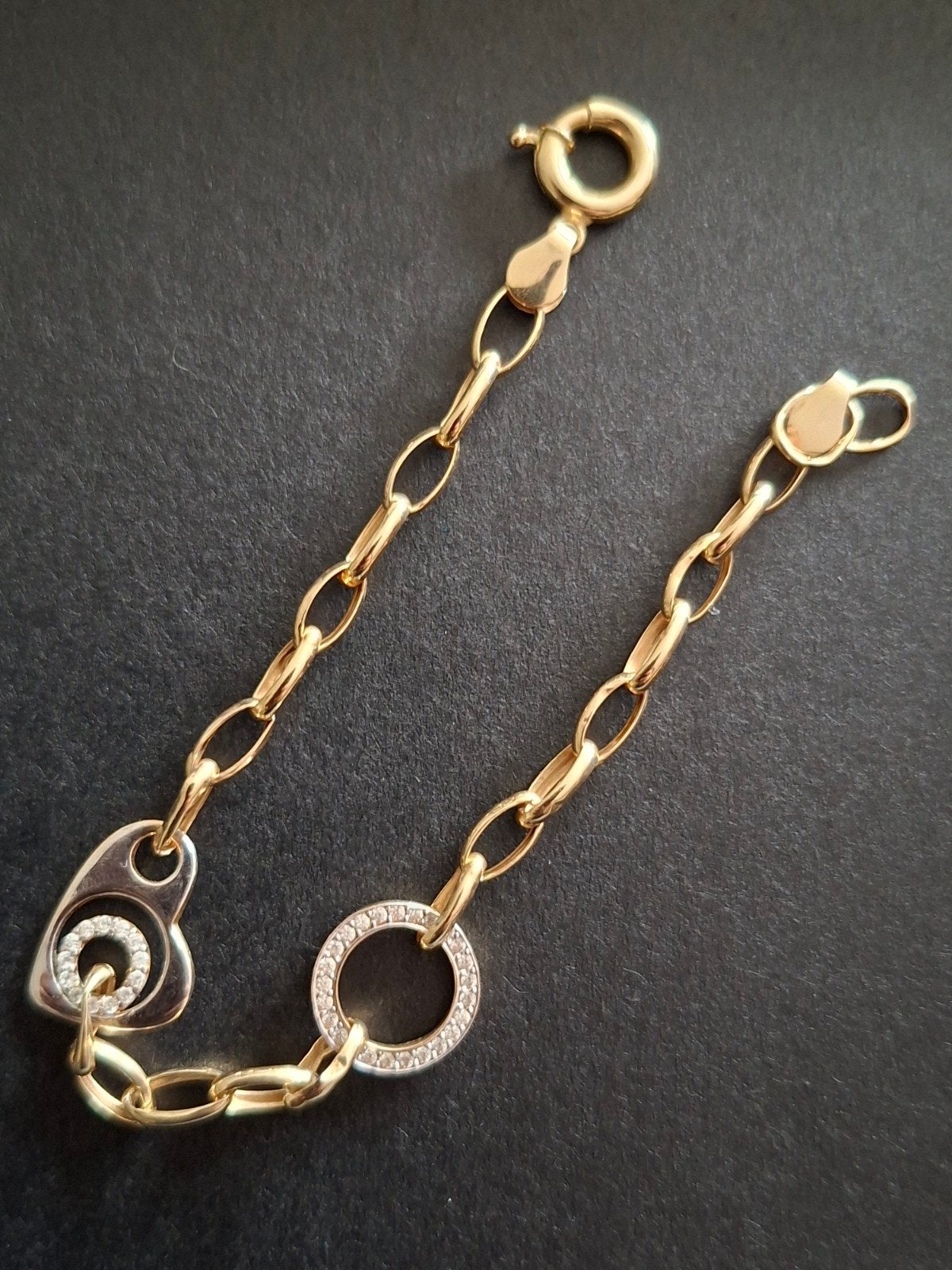 14 krt bi-gouden armband met hart en cirkel, Sieraden, Tassen en Uiterlijk, Ophalen, Zo goed als nieuw, Goud, Goud