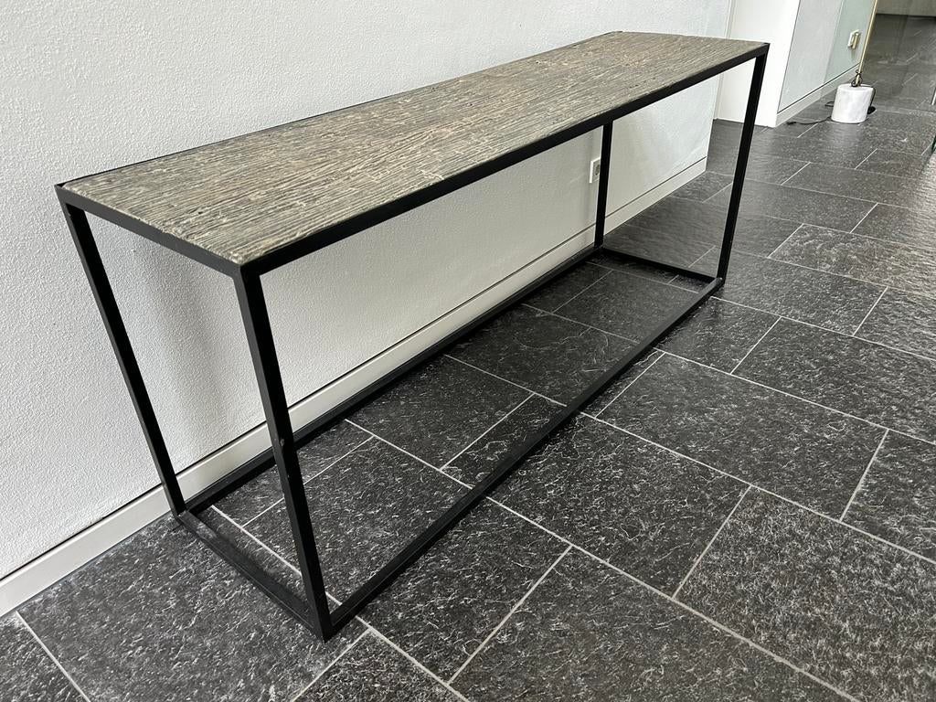Stoere industriële sidetable / console tafel, Ophalen, Zo goed als nieuw, 25 tot 50 cm, Rechthoekig