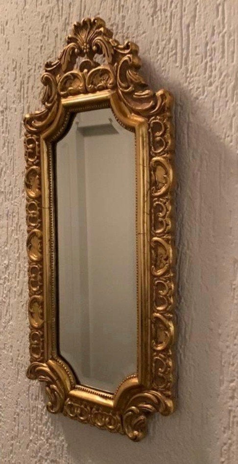 Gouden halspiegel met sierlijke lijst, Ophalen, Minder dan 50 cm, Zo goed als nieuw, Minder dan 100 cm