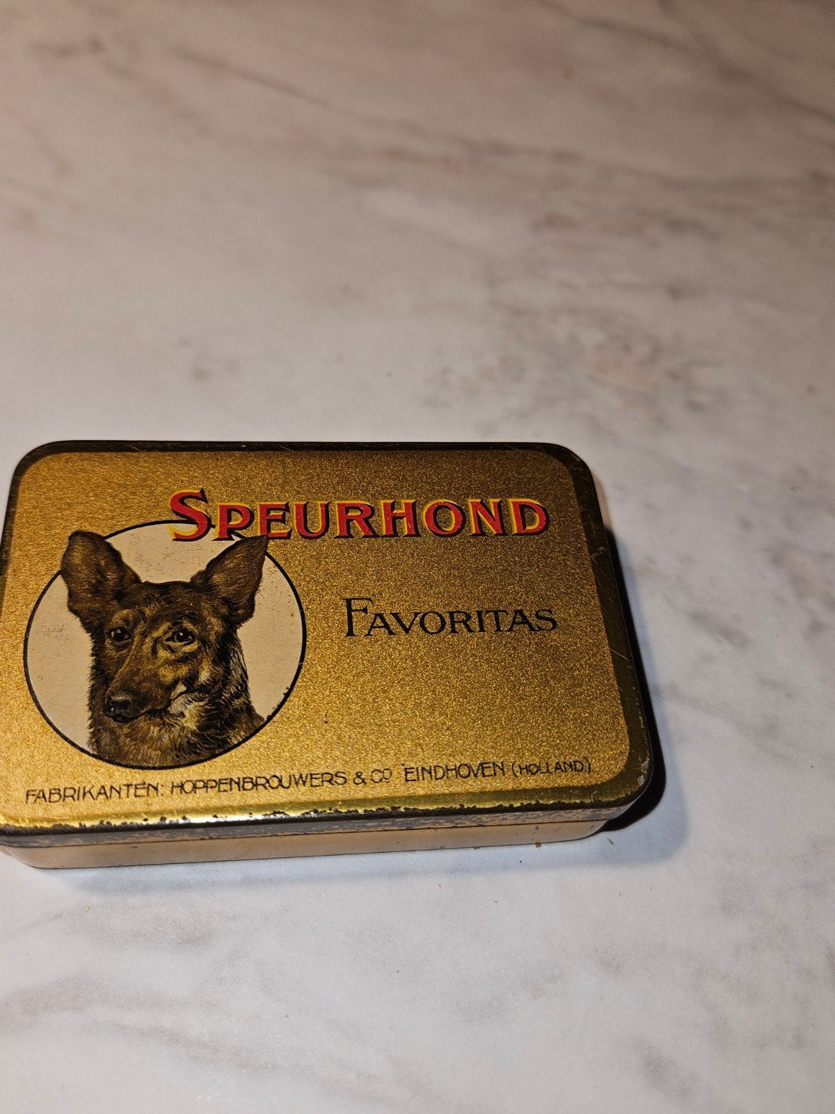 Speurhond Fovoritas Hoppenbrouwers sigarenblik, Ophalen of Verzenden, Zo goed als nieuw, Overige