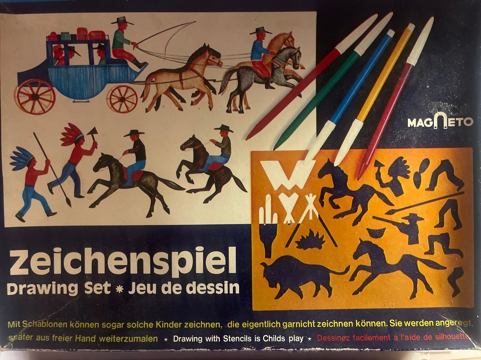 Vintage Magneto Zeichenspeil Tekenset - Wild West Thema, Verzenden, Gebruikt, Knutselen