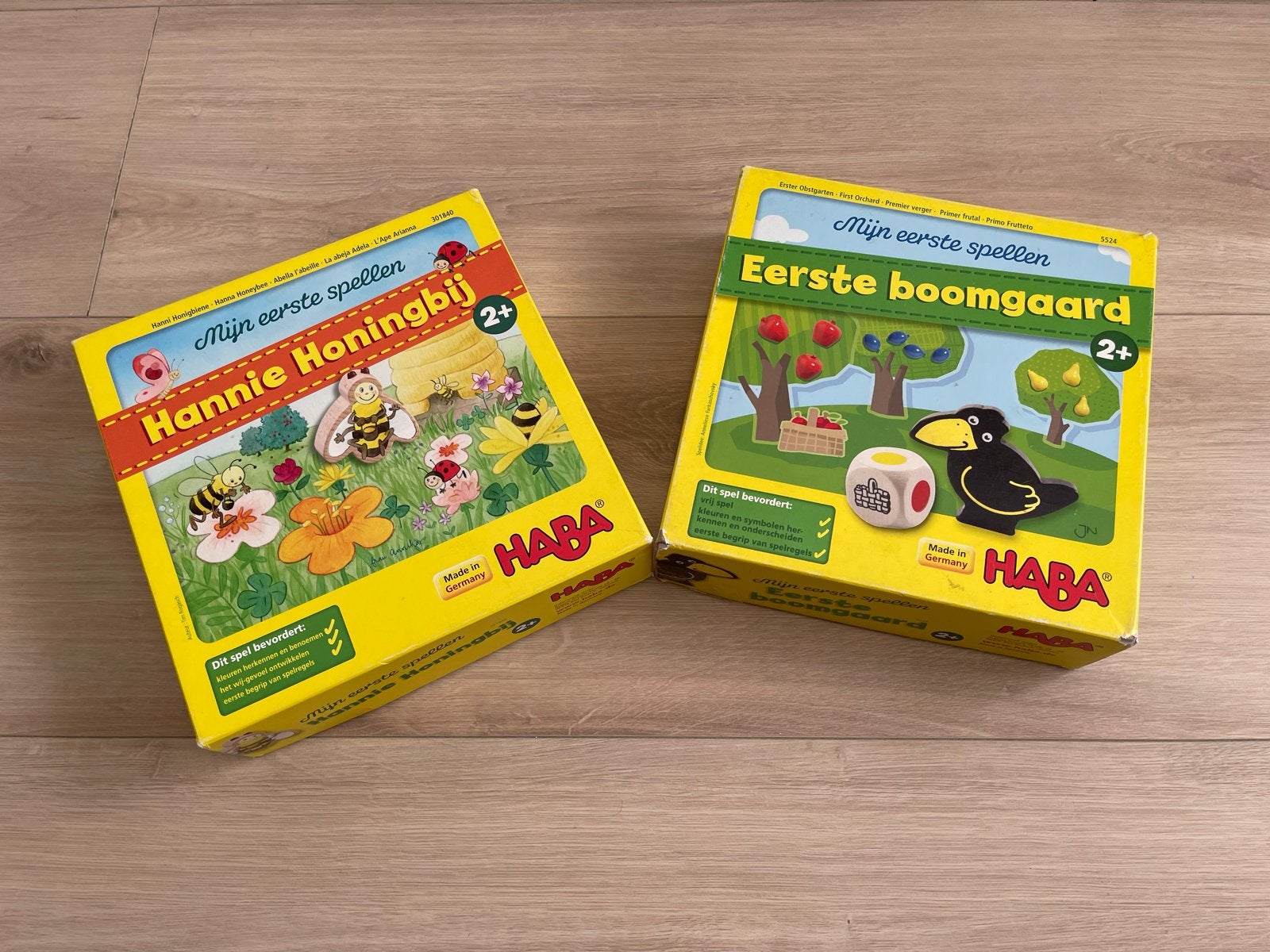 HABA Spellen: Hannie Honingbij & Eerste Boomgaard (2+), Een of twee spelers, Ophalen of Verzenden, Zo goed als nieuw