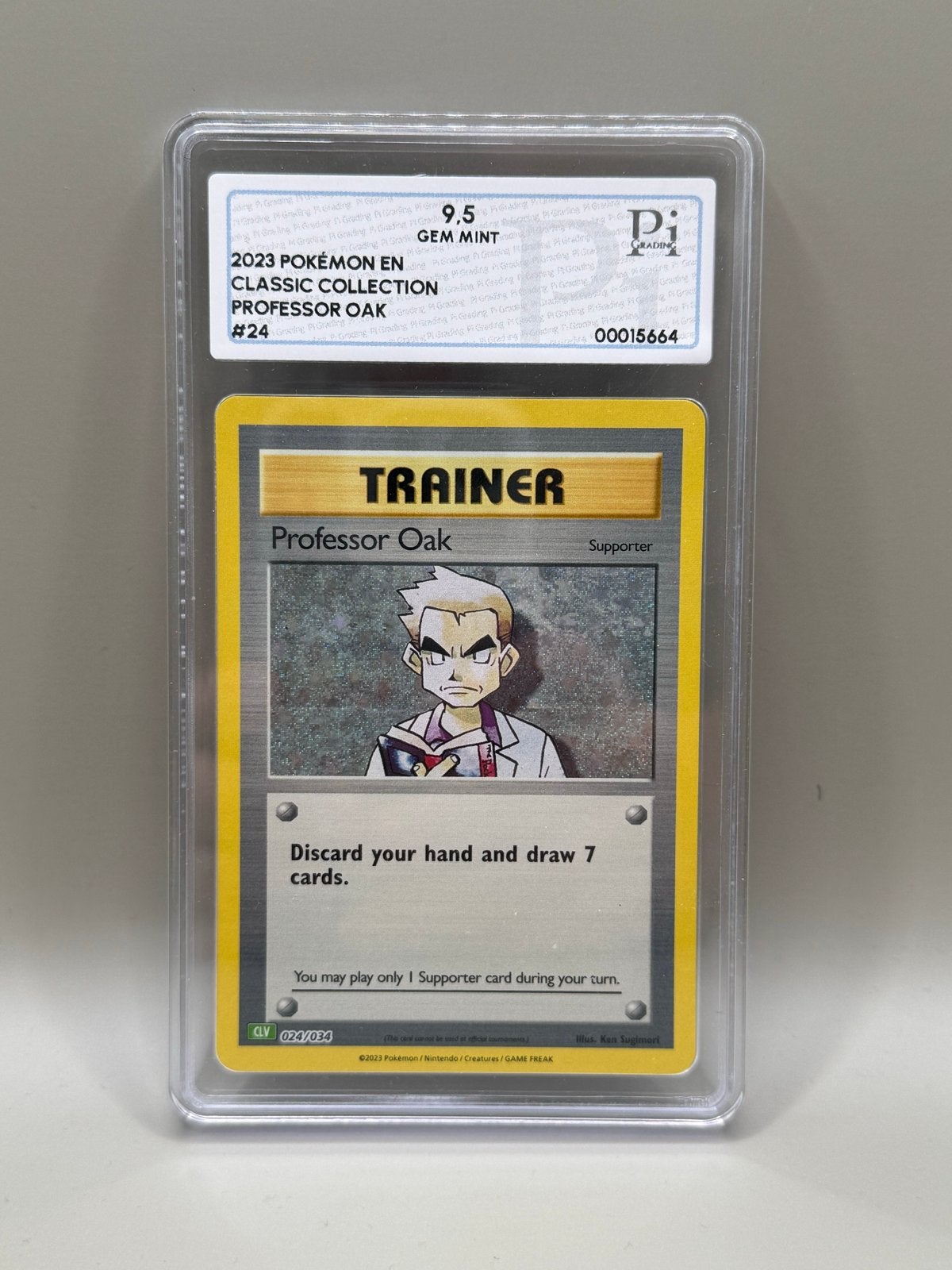Pokémon Professor Oak 024/034 PI 9.5, Ophalen of Verzenden, Zo goed als nieuw, Losse kaart