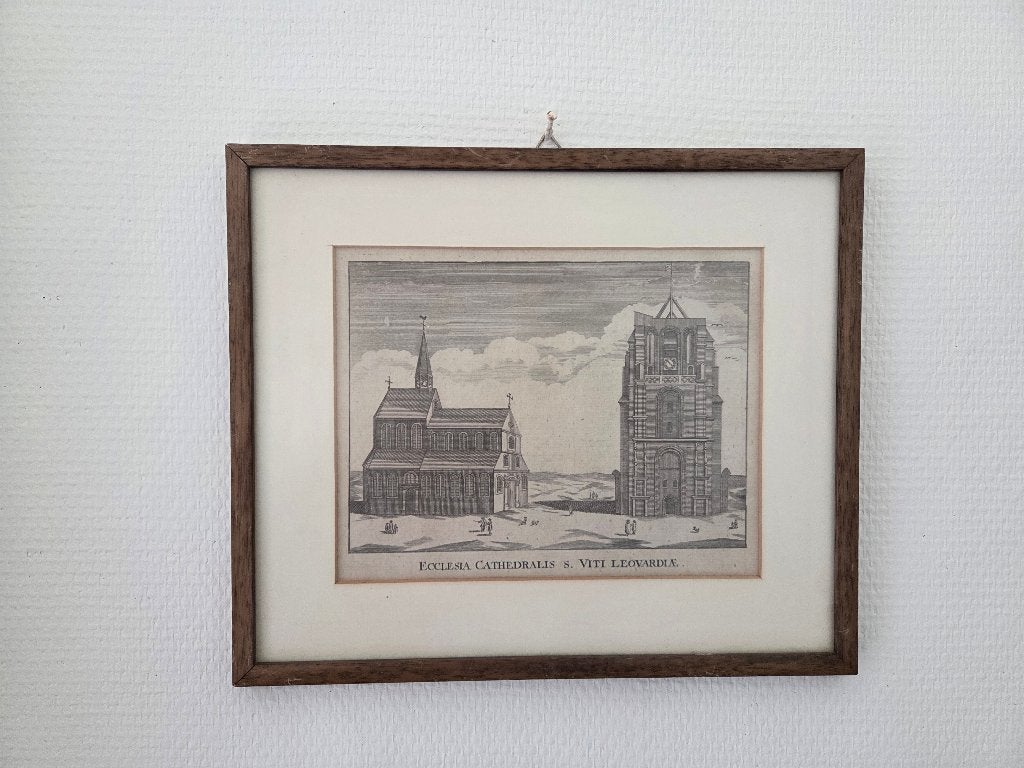 Ets/Gravure Oldehove en St. Vituskerk Leeuwarden, Antiek en Kunst, Kunst | Etsen en Gravures, Ophalen, Architectuur, Gravure