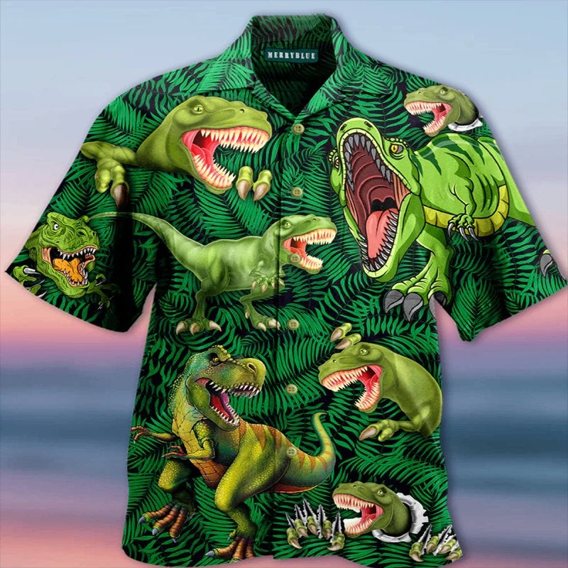 Dinosaurus overhemd (heren mannen dino feest hawaii shirt), Kleding | Heren, Verzenden, Nieuw, Groen, Overige halswijdtes