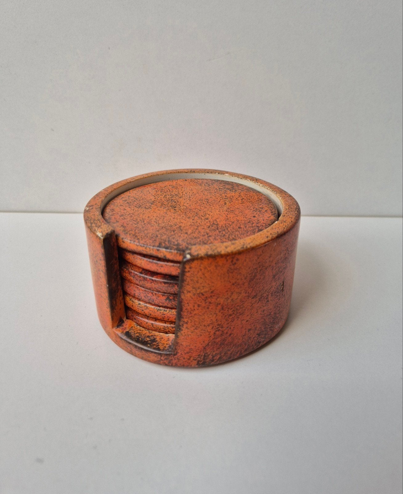 Stenen onderzetters met houder - Oranje/Bruin, Vintage, Gebruikt, Ophalen of Verzenden, Oranje