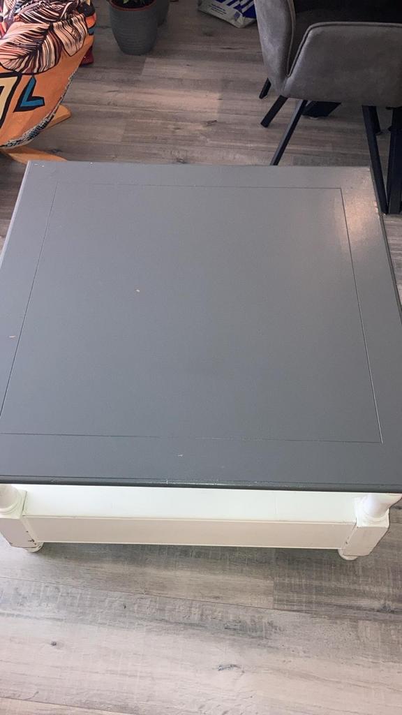 Grenen Salontafel met 4 lades grijs wit 90x90, Huis en Inrichting, Tafels | Salontafels, Ophalen, Gebruikt, 100 tot 150 cm, Vierkant