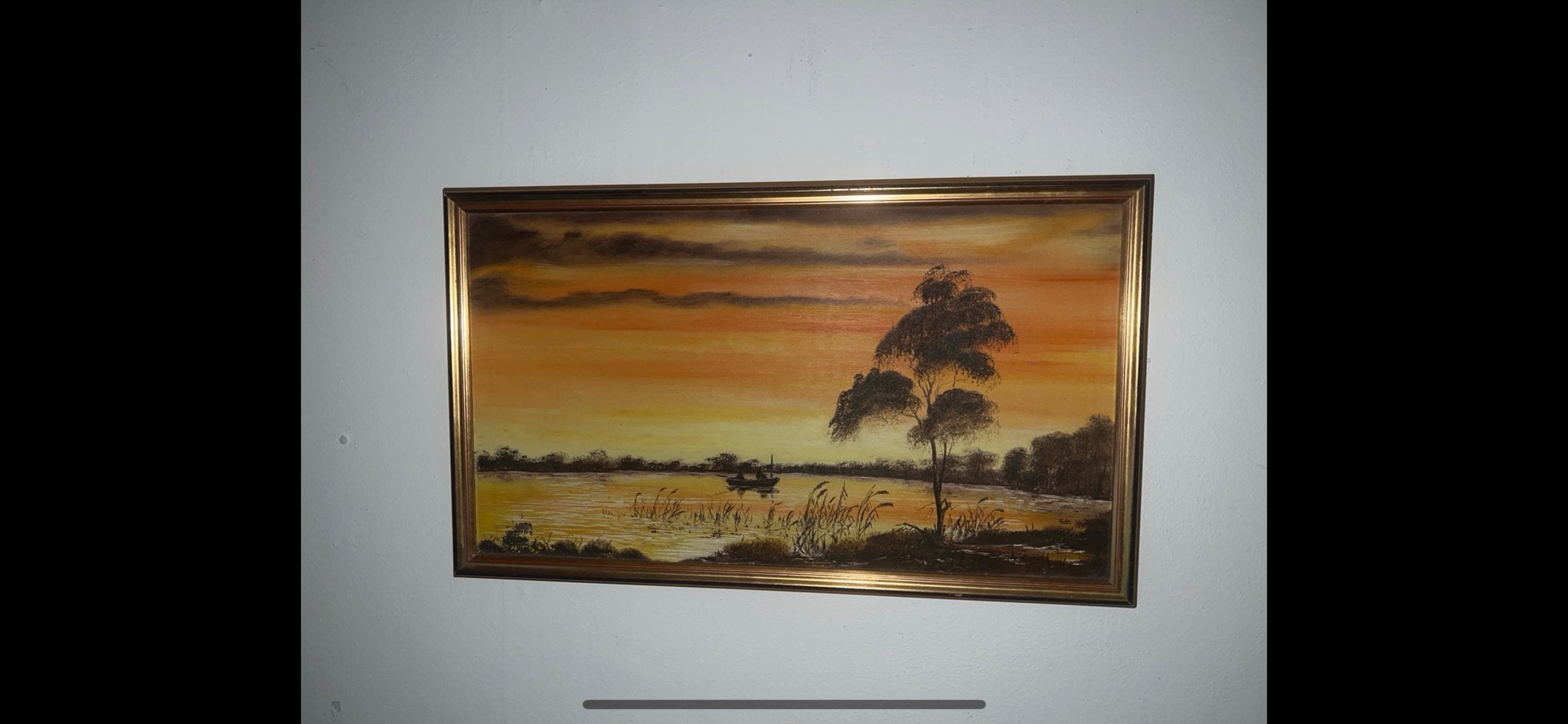 Handgeschilderd Landschap Schilderij - Zonsondergang, Doek, Realistisch, Ophalen of Verzenden, Olieverf