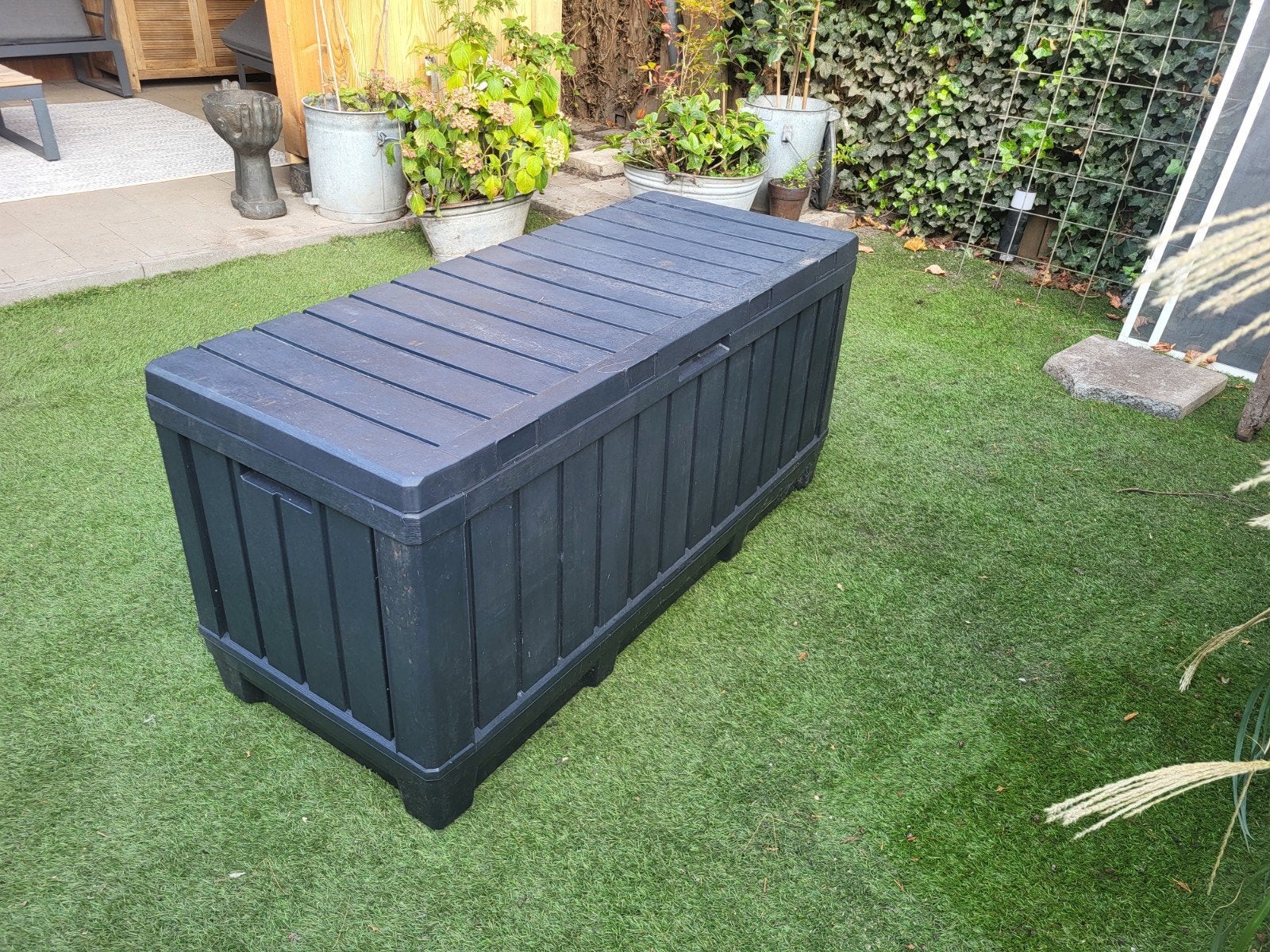 Grote plastic opbergbox voor tuin - donkergrijs, Tuin en Terras, Ophalen of Verzenden, Gebruikt, Overige typen