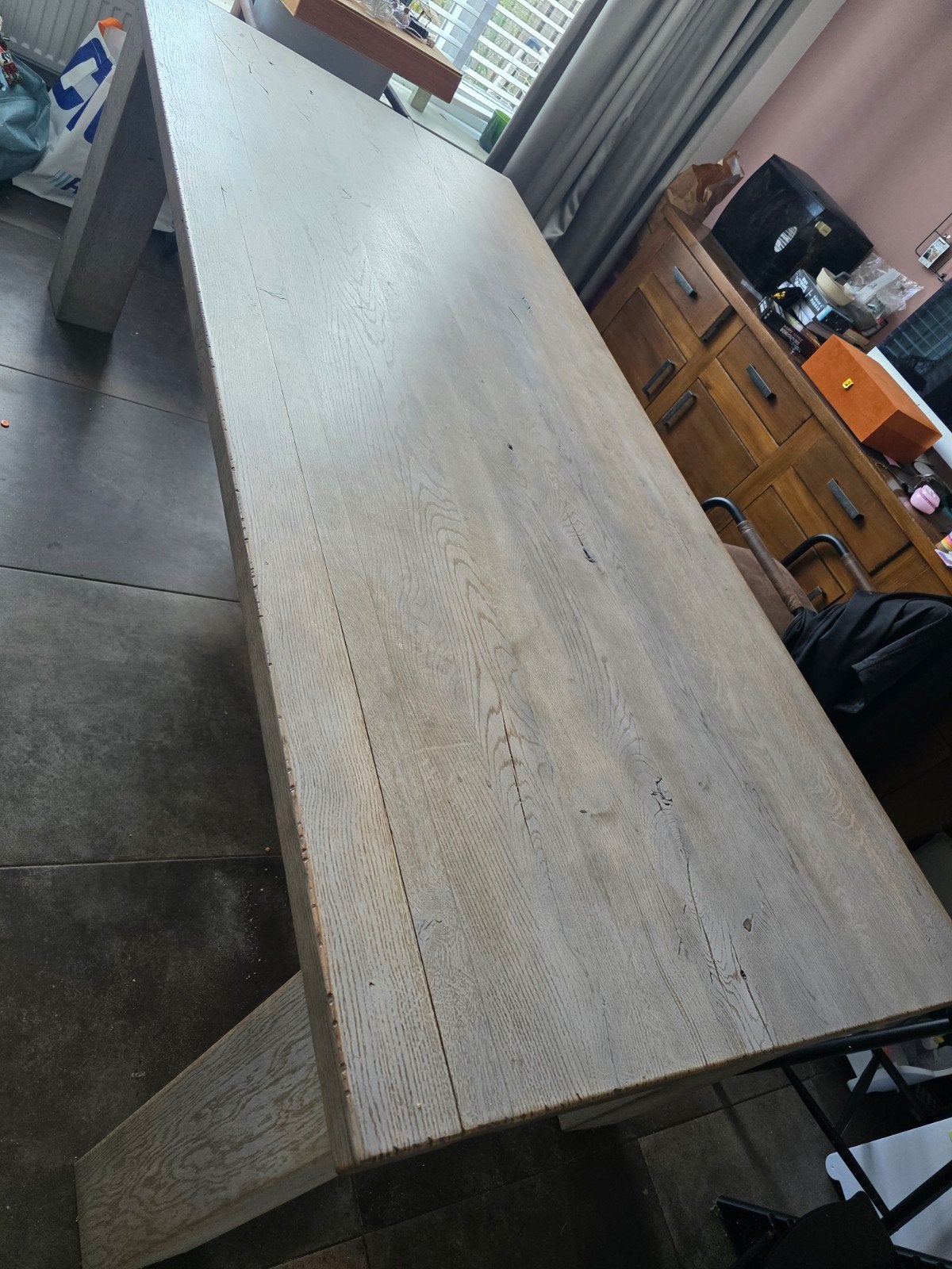 Stevige volledig houten tafel - 200x100x88 cm, Huis en Inrichting, Ophalen, Gebruikt, 100 tot 150 cm, 150 tot 200 cm