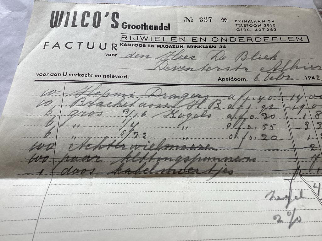 Wilco's Groothandel Factuur 1942 met zegel, Boeken, Ophalen of Verzenden