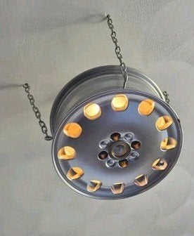 Unieke plafondlamp van velg - Industriële stijl - Mancave, Huis en Inrichting, Ophalen, 50 tot 100 cm, Zo goed als nieuw, Minder dan 100 cm