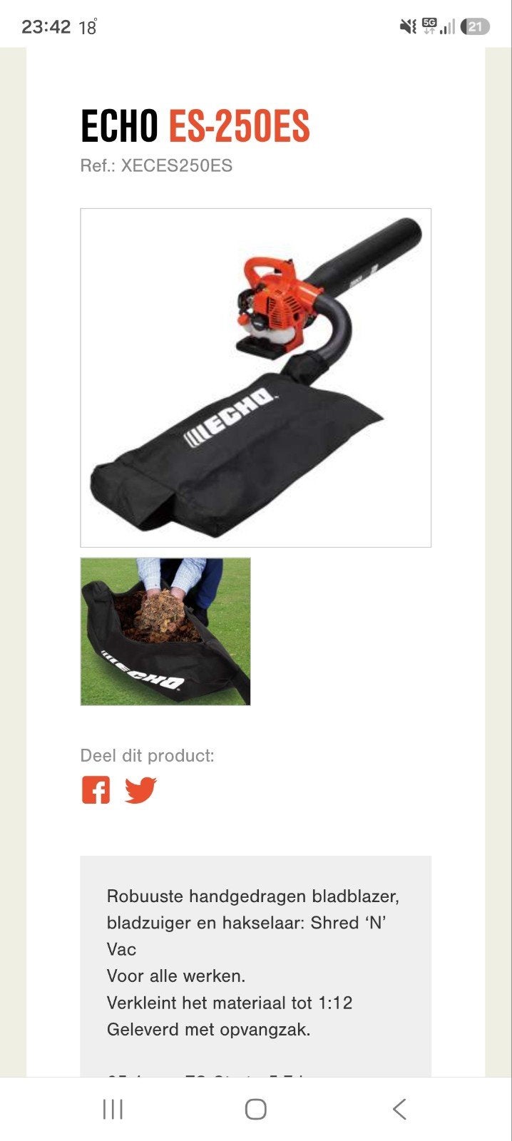 Echo es 250es bladhakselaar /blazer, Ophalen of Verzenden, Zo goed als nieuw, Benzine