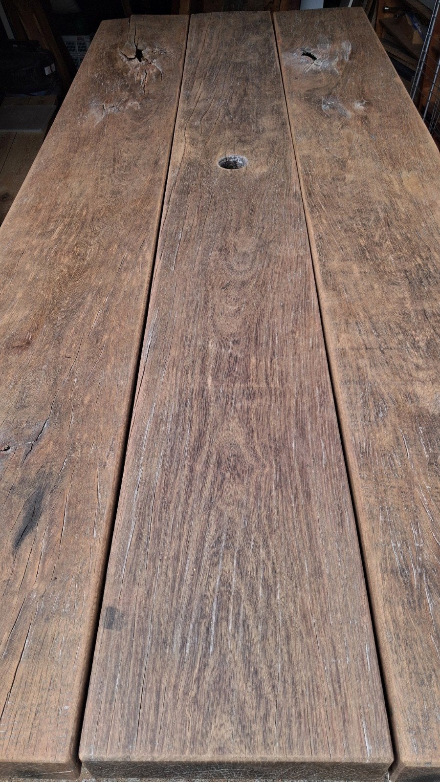 robuuste industriële tafel met stalen onderstel, Huis en Inrichting, Ophalen, Rechthoekig, 200 cm of meer, 50 tot 100 cm