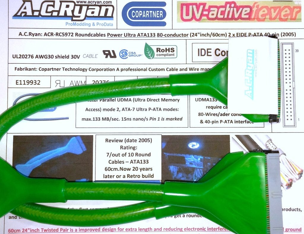 AC Ryan IDE Ronde kabel Round cables UDMA133 80ader 40p 60cm, Ophalen of Verzenden, AC Ryan
