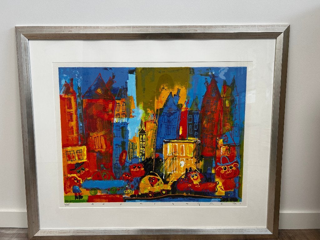 ''De grote stad'' - Ad Verstijnen - Kunstwerk, Ophalen, Ingelijst, Landschap