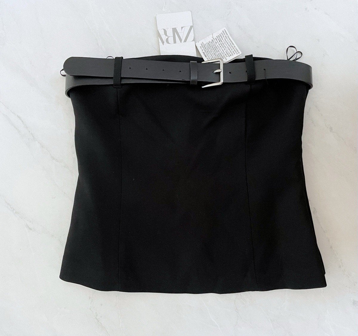 Zara top S zwart nieuw chique riem belt strapless, Zwart, Nieuw, Ophalen of Verzenden, Maat 36 (S)