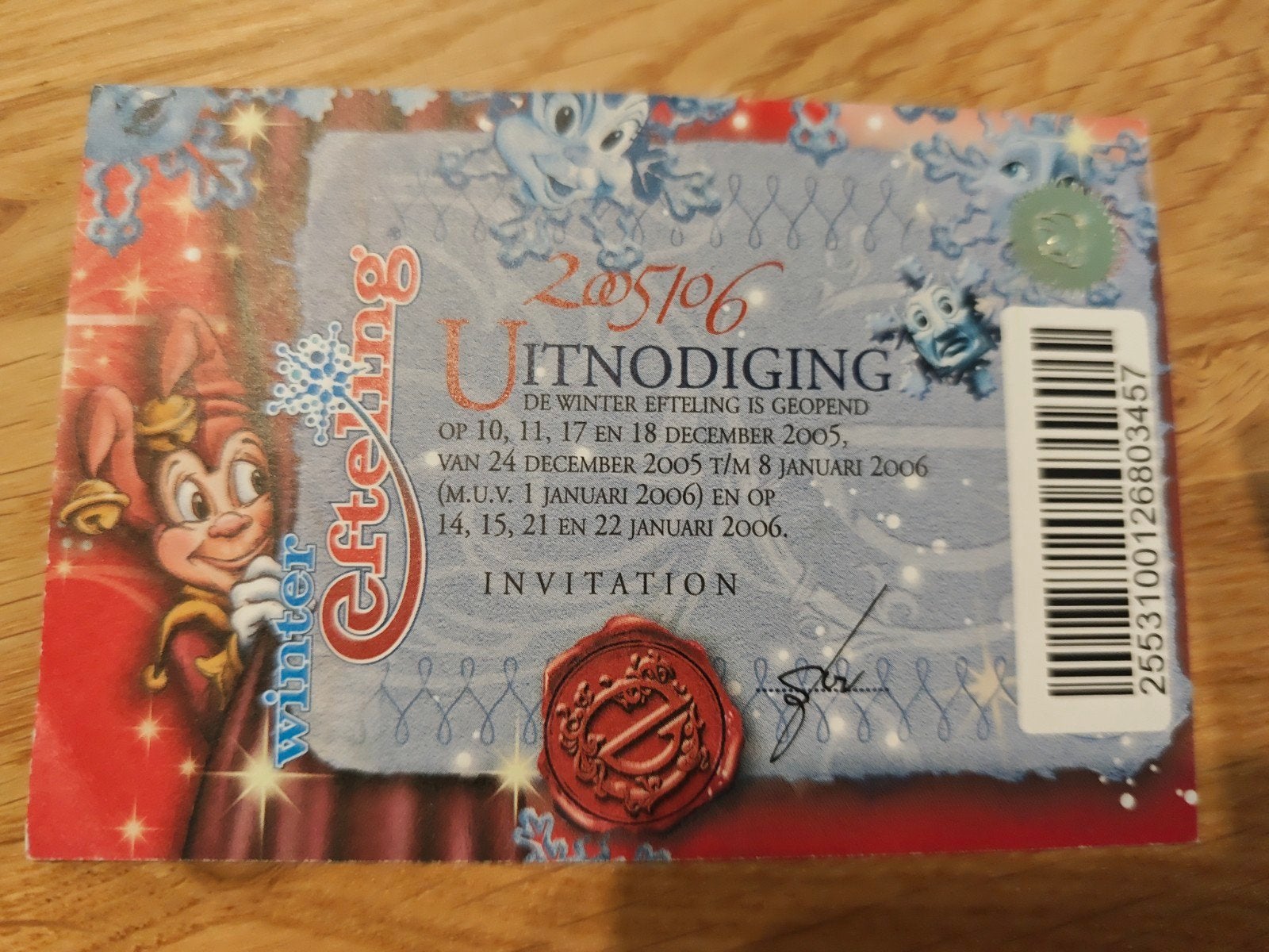 Uitnodiging Winter Efteling 2006-2006, Tickets en Kaartjes, Eén persoon, Overige typen