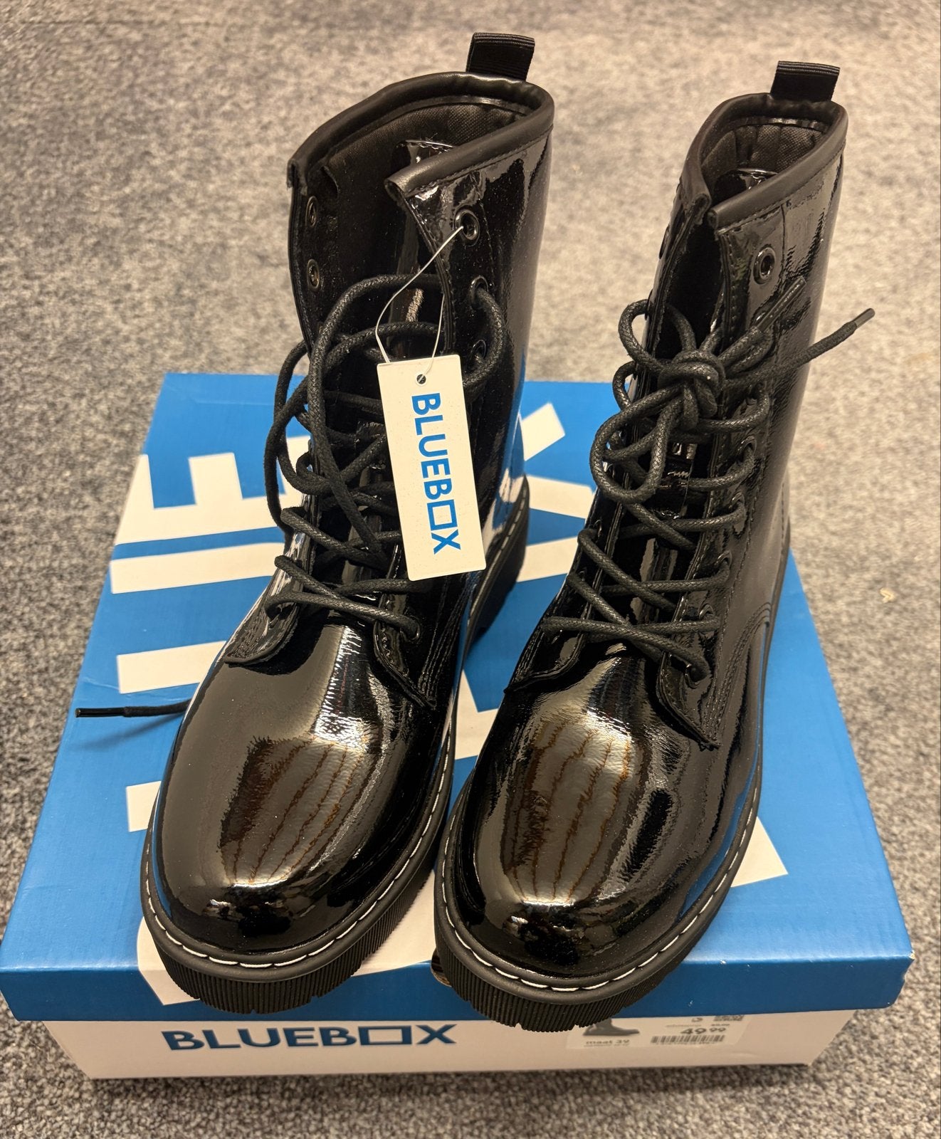 Nieuwe Zwarte Lak Blue Box Boots Maat 39, Ophalen of Verzenden, Nieuw, Zwart, Lage of Enkellaarzen