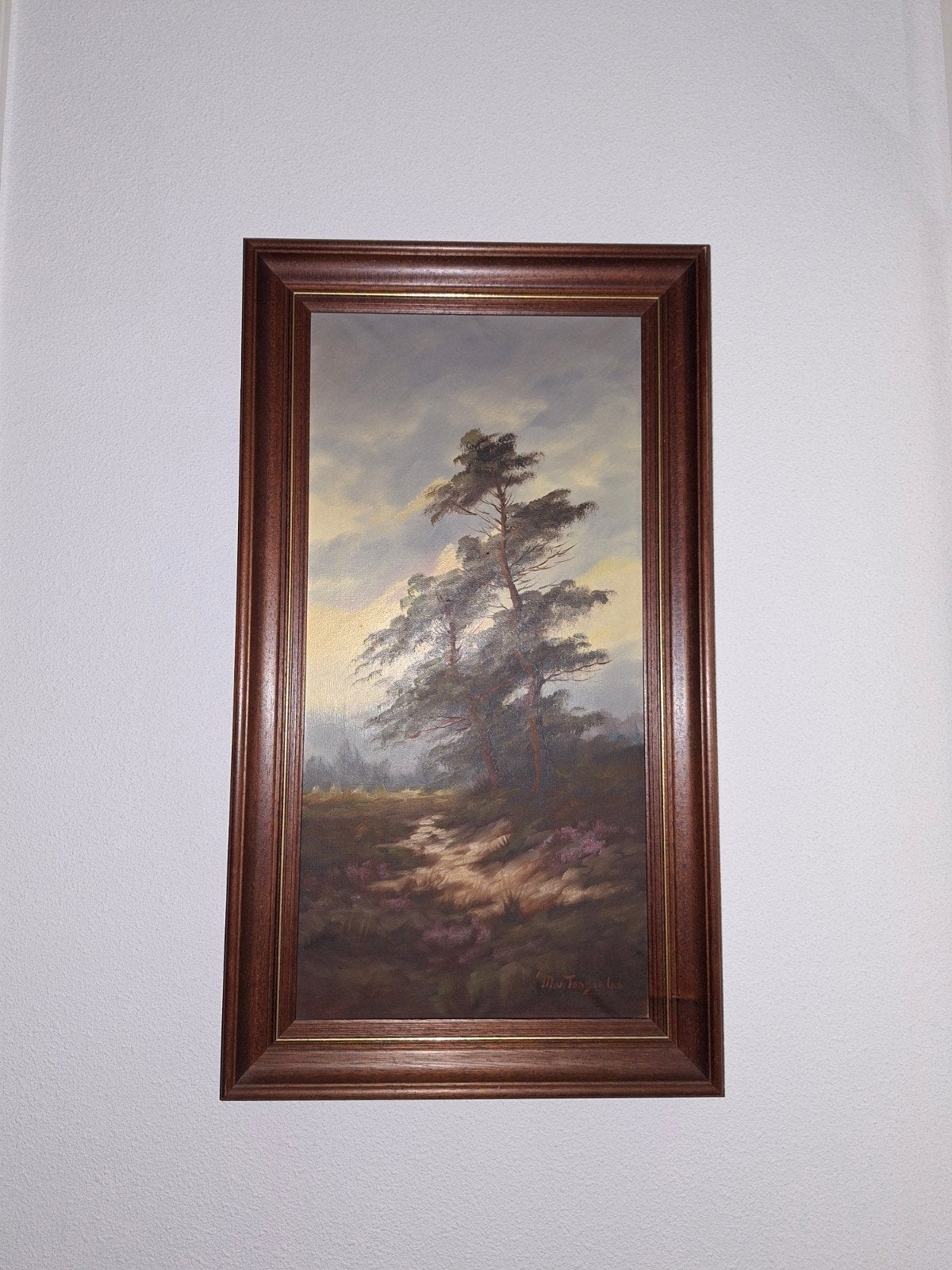Schilderij: Landschap met dennenbomen en heide, Ophalen of Verzenden