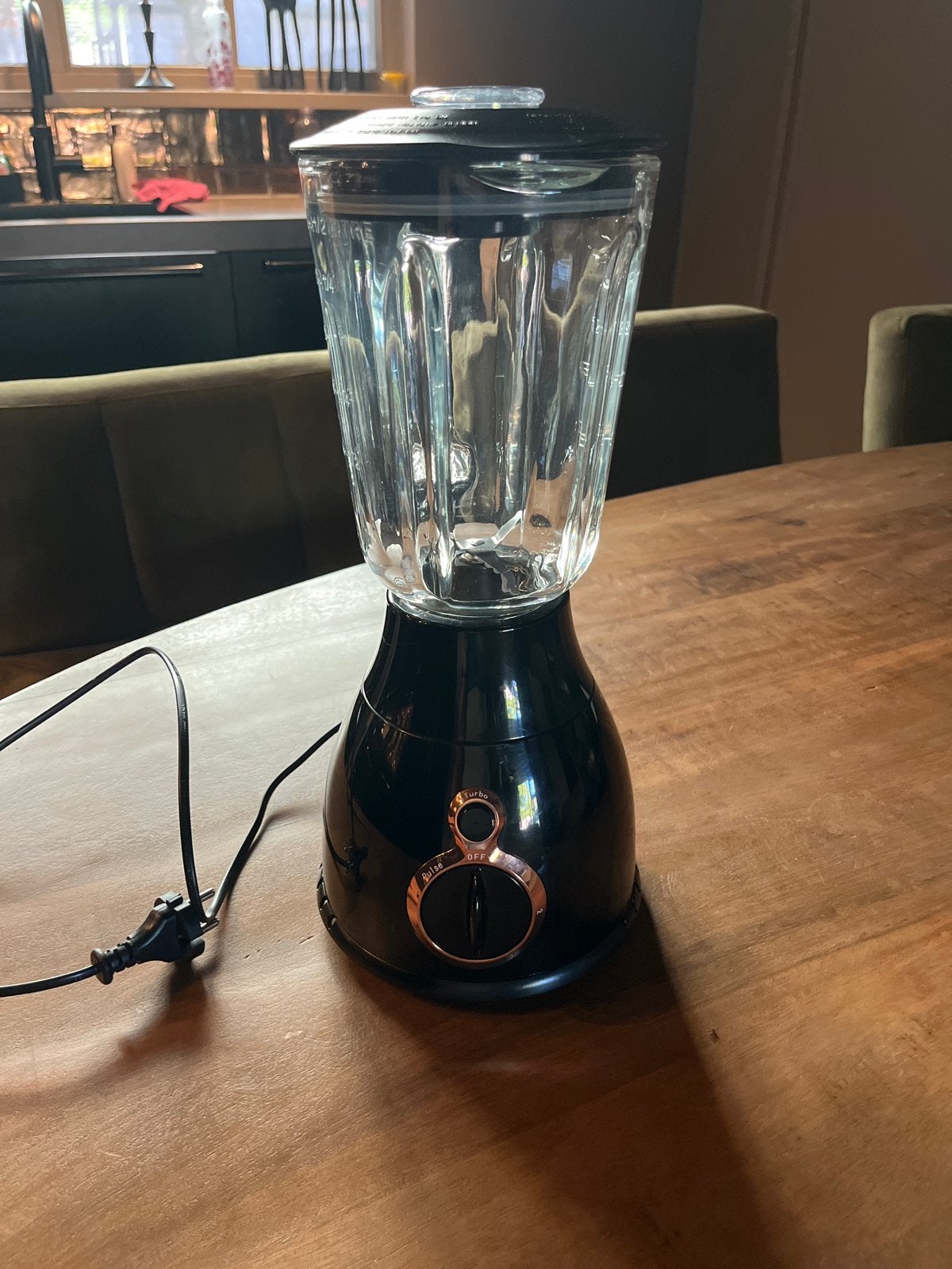 Stijlvolle zwarte blender met glazen kan, Ophalen, Gebruikt, Blender