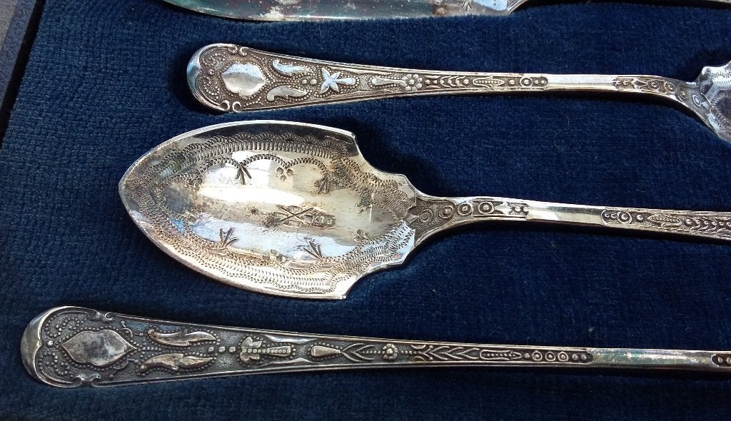 Omstreeks1875-1900 Zwaar Verzilverd Luxe Couvert Bestek Set, Ophalen of Verzenden, Zilver