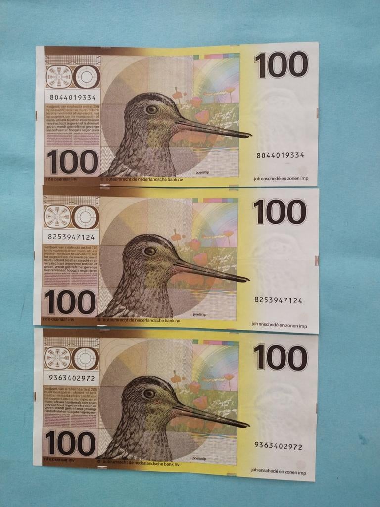 Watersnip  3 x 1977, Ophalen of Verzenden, 100 gulden