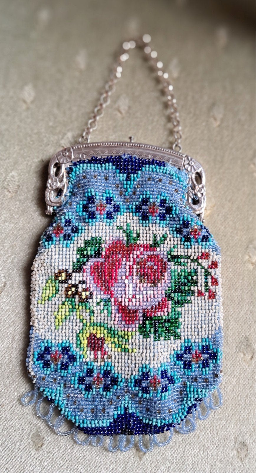 antiek kralenbeursje met zilveren beugel, Antiek en Kunst, Ophalen of Verzenden, Dames