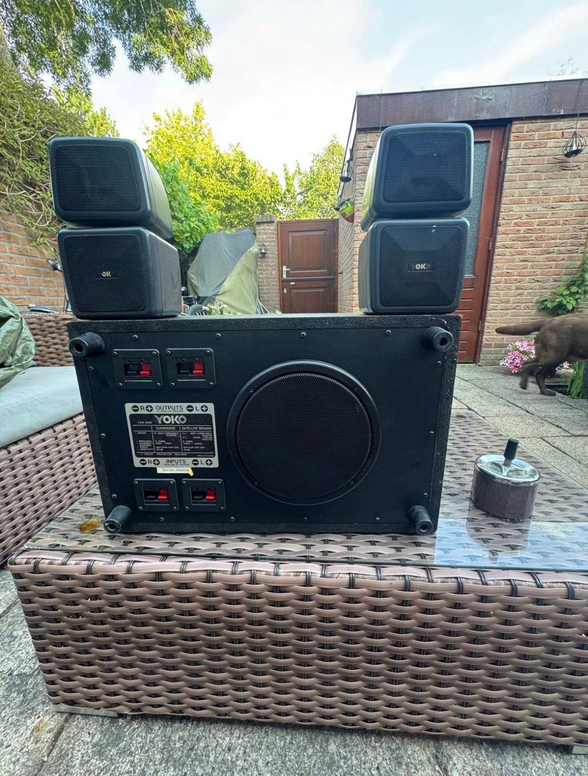 Yoko YSW 2000 Subwoofer met Satelliet Speakers, Gebruikt, 60 tot 120 watt, Surroundset, Geschikt voor surround/home cinema