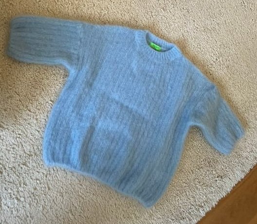 Lichtblauwe Mohair Trui met driekwart mouwen ongeveer maat M, Verzenden, Zo goed als nieuw, Maat 38/40 (M), Blauw