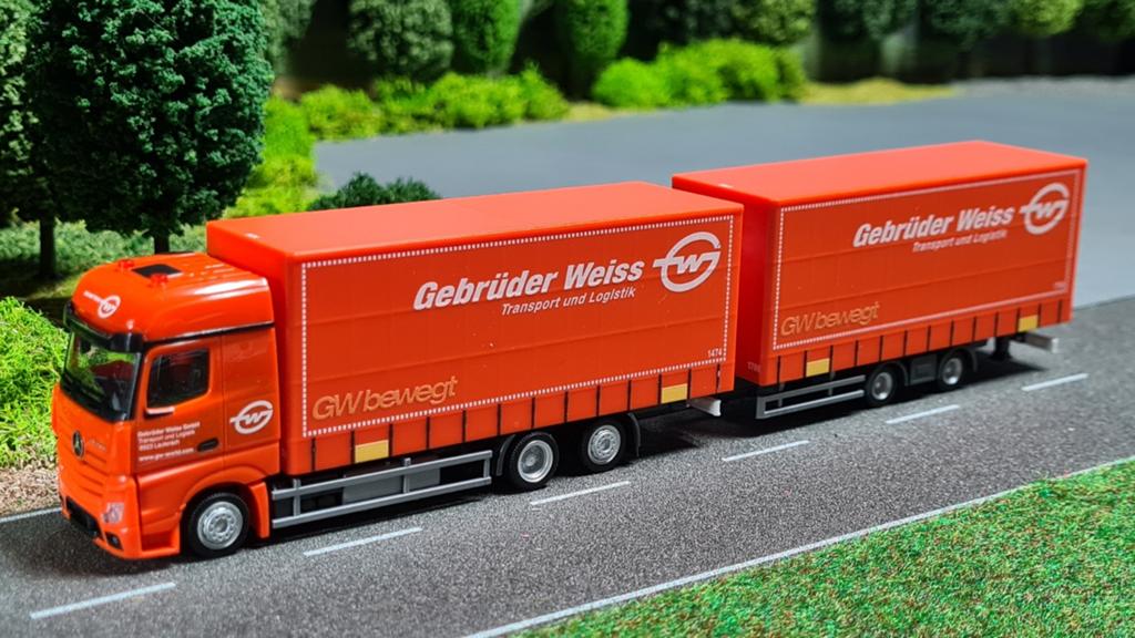 110 Herpa Gebrüder Weiss Mercedes wipkar combinatie, Ophalen of Verzenden, Nieuw, Bus of Vrachtwagen, Herpa