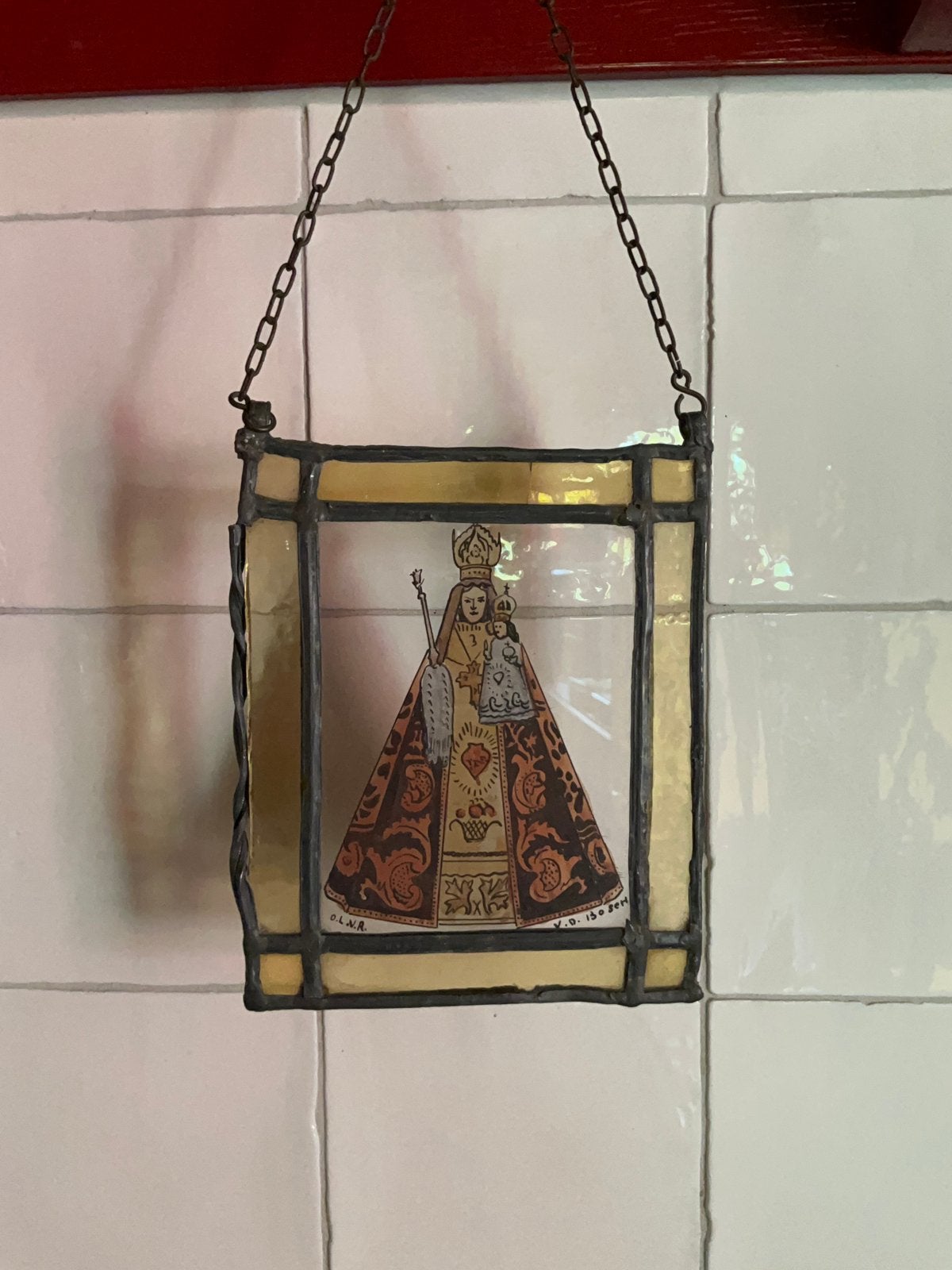 Antiek glas in lood Maria ❤️ O.L.V. Den Bosch - Eind 1800, Tuin en Terras, Tuinwanddecoratie, Ophalen, Onbekend, Onbekend, Onbekend