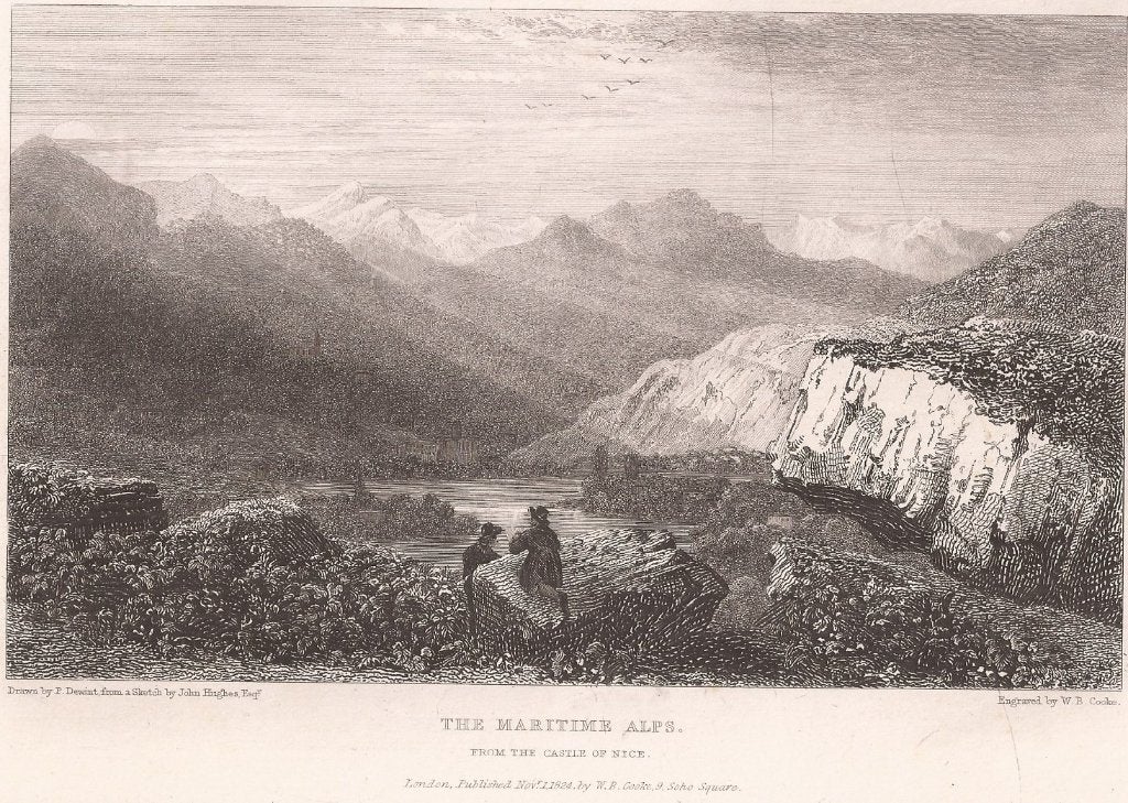 The Maritime Alps From the castle of Nice. Staalgravure 1824, Origineel, 1800 - 1899, Ophalen of Verzenden, Gravure