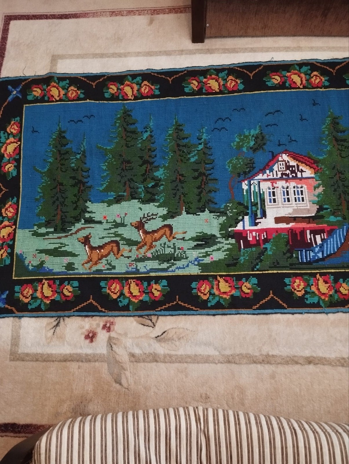 Vintage handgeweven wandtapijt/kleed, 100% schapenwol, Ophalen of Verzenden