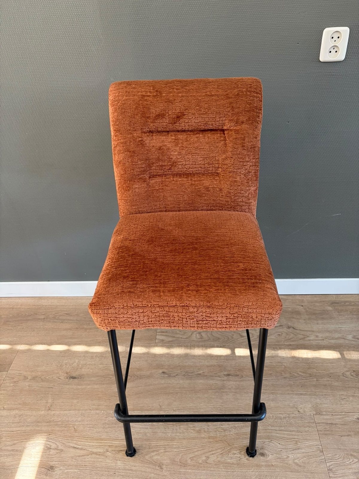 Set van 3 comfortabele bar krukken - Oranje stof, 60 tot 90 cm, Ophalen of Verzenden, Zo goed als nieuw, Metaal