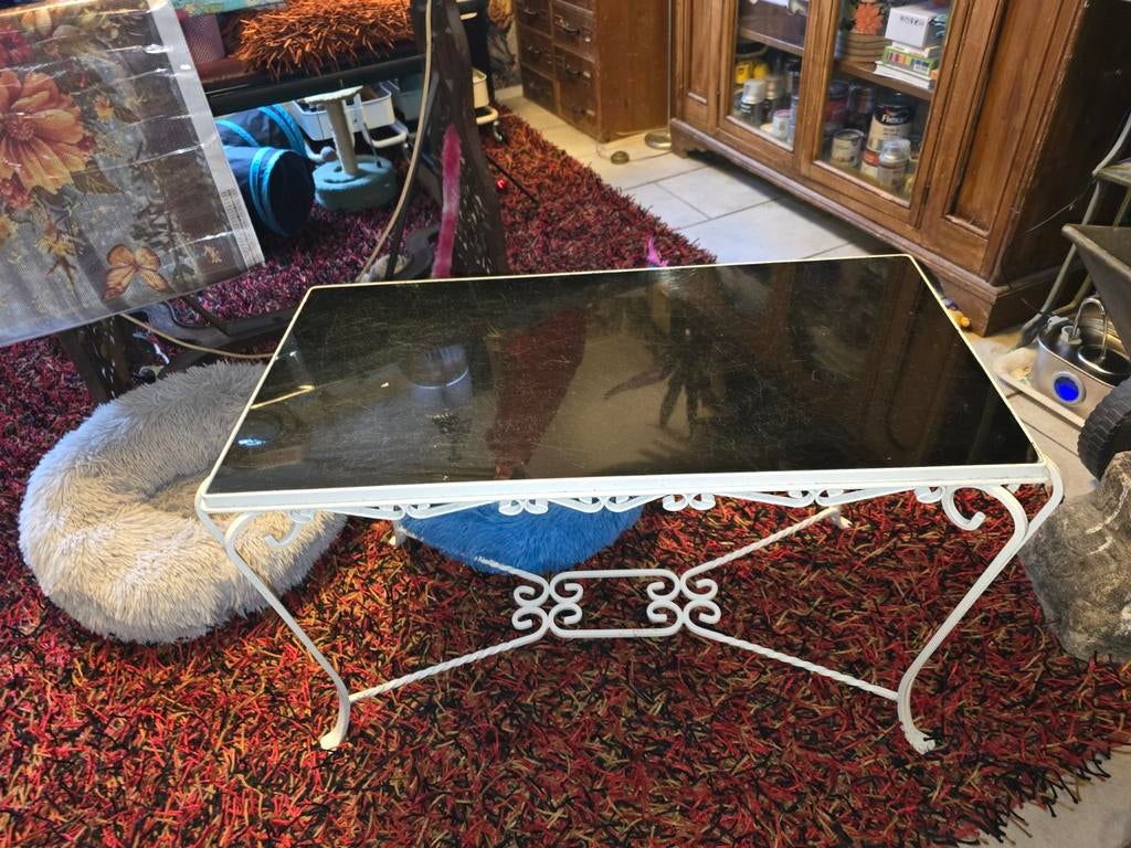 Wit brocante smeedijzeren tafel tuintafel, Ophalen, Gebruikt