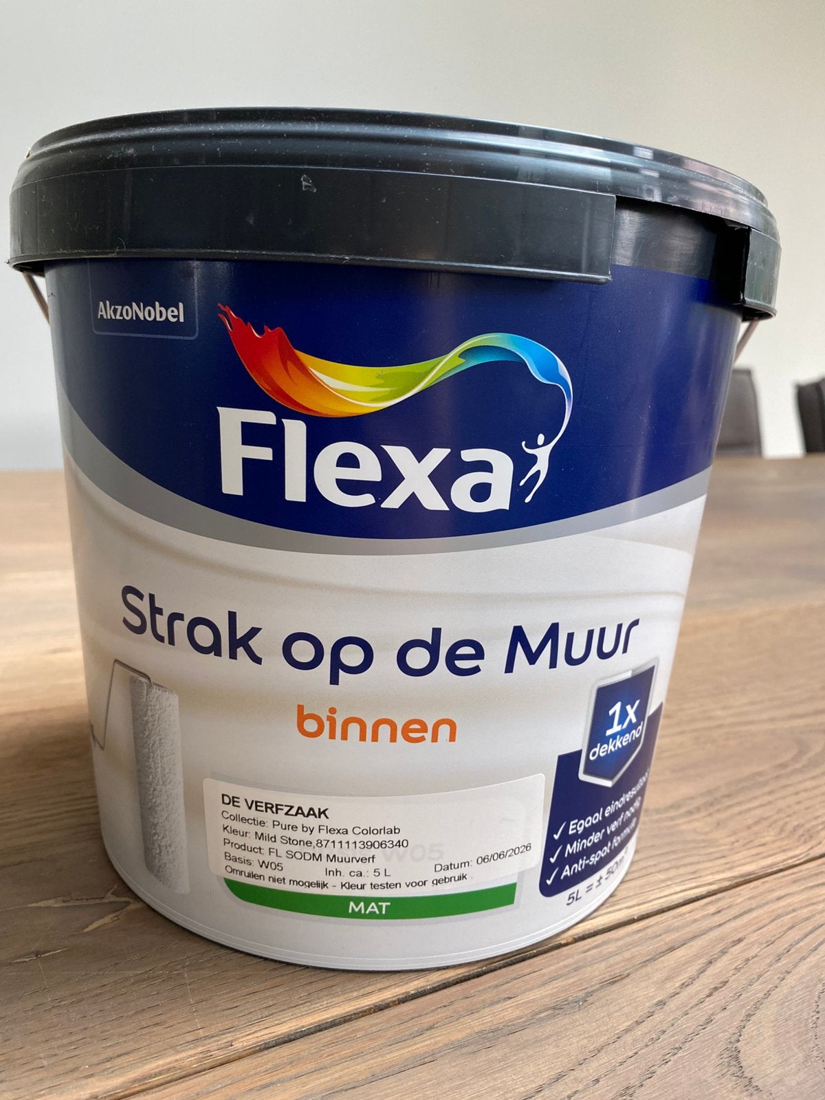Flexa strak op de muur (binnen) 5 ltr, mild stone, Ophalen, 5 tot 10 liter, Beige, Nieuw