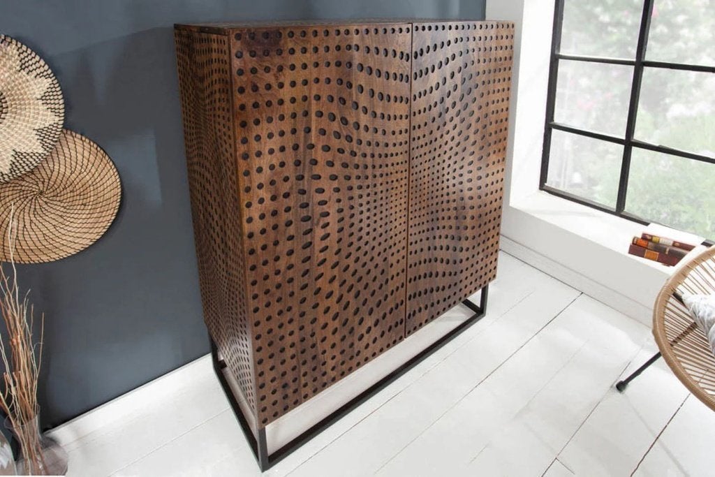Massief Highboard 100cm Mangohout Retro Design, Huis en Inrichting, Kasten | Overige, Nieuw, Ophalen