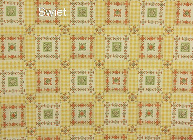 7581 geel geruit 70s vintage keukenbehang en bloemen swiet, Verzenden, Minder dan 10 m², Geel