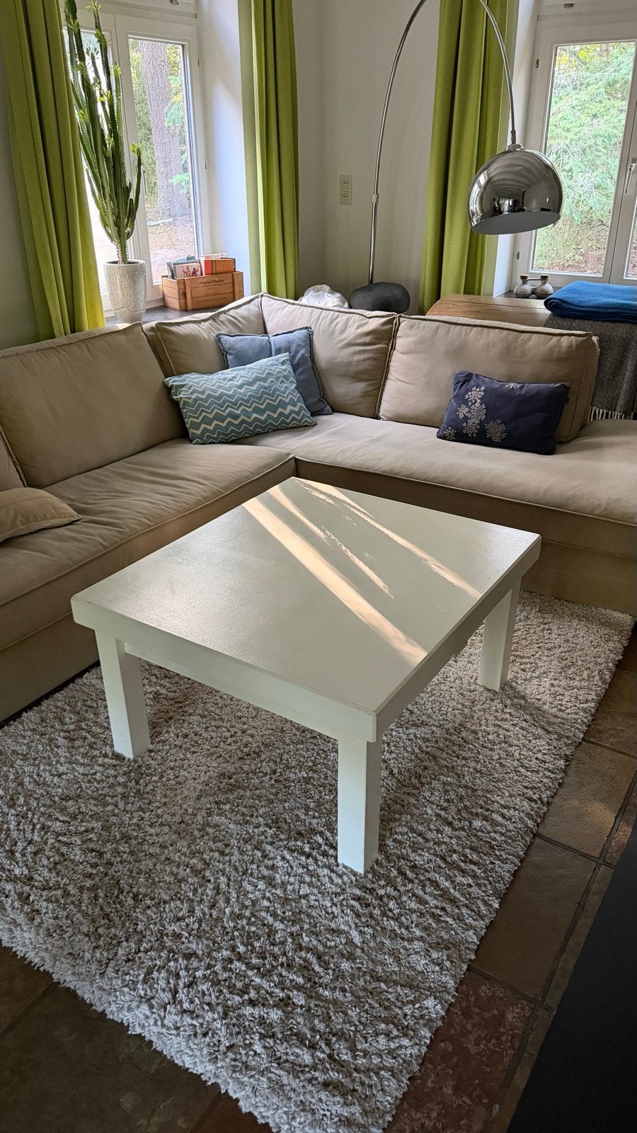 Witte bijzettafel met 2 lades - 83x92x50 cm, Gebruikt, 75 cm of meer, Rechthoekig, Ophalen
