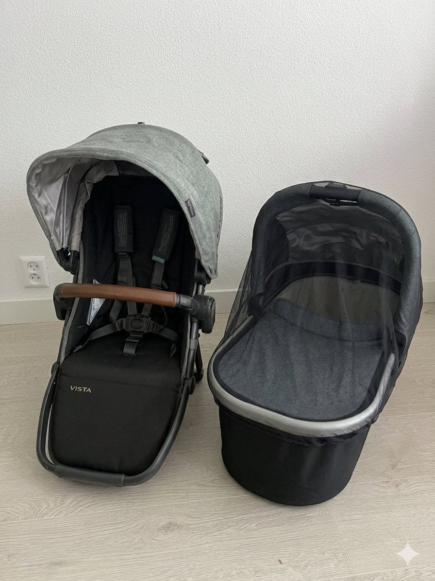 UPPAbaby Vista Duo/Meegroei Set Gregory blauw, Kinderen en Baby's, Kinderwagens en Combinaties, Gebruikt, Verstelbare duwstang