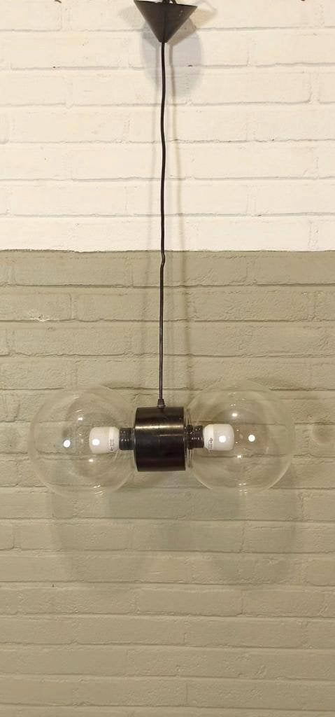 Vintage dubbele bol hanglamp, Huis en Inrichting, Lampen | Hanglampen, Tweedehands, Ophalen of Verzenden, Kunststof, Tweedehands