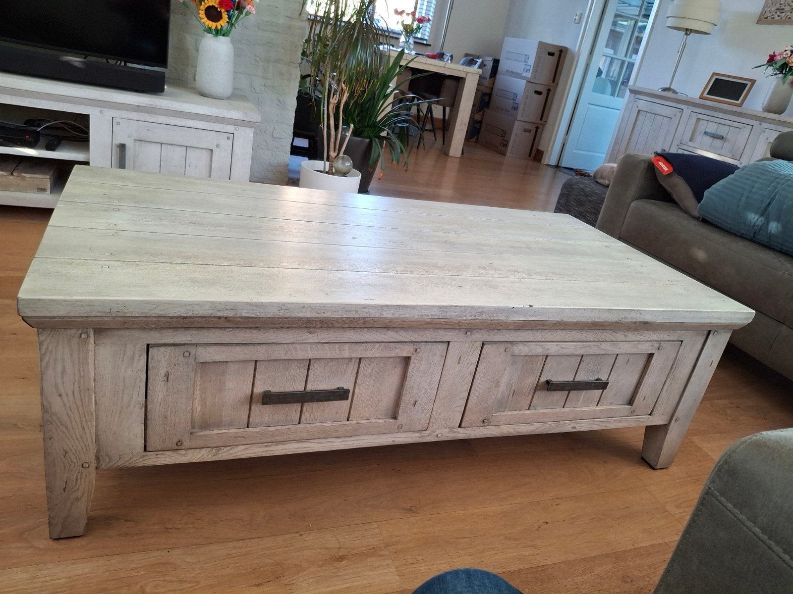 salontafel  Elano in White ice, Ophalen, Gebruikt, 100 tot 150 cm, Eikenhout