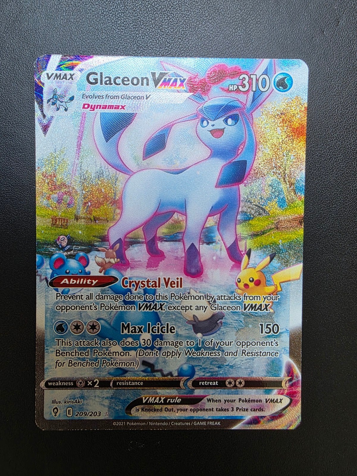 Glaceon VMAX Full Art (209/203) - Pokémon Evolving Skies, Ophalen of Verzenden, Zo goed als nieuw, Losse kaart, Foil