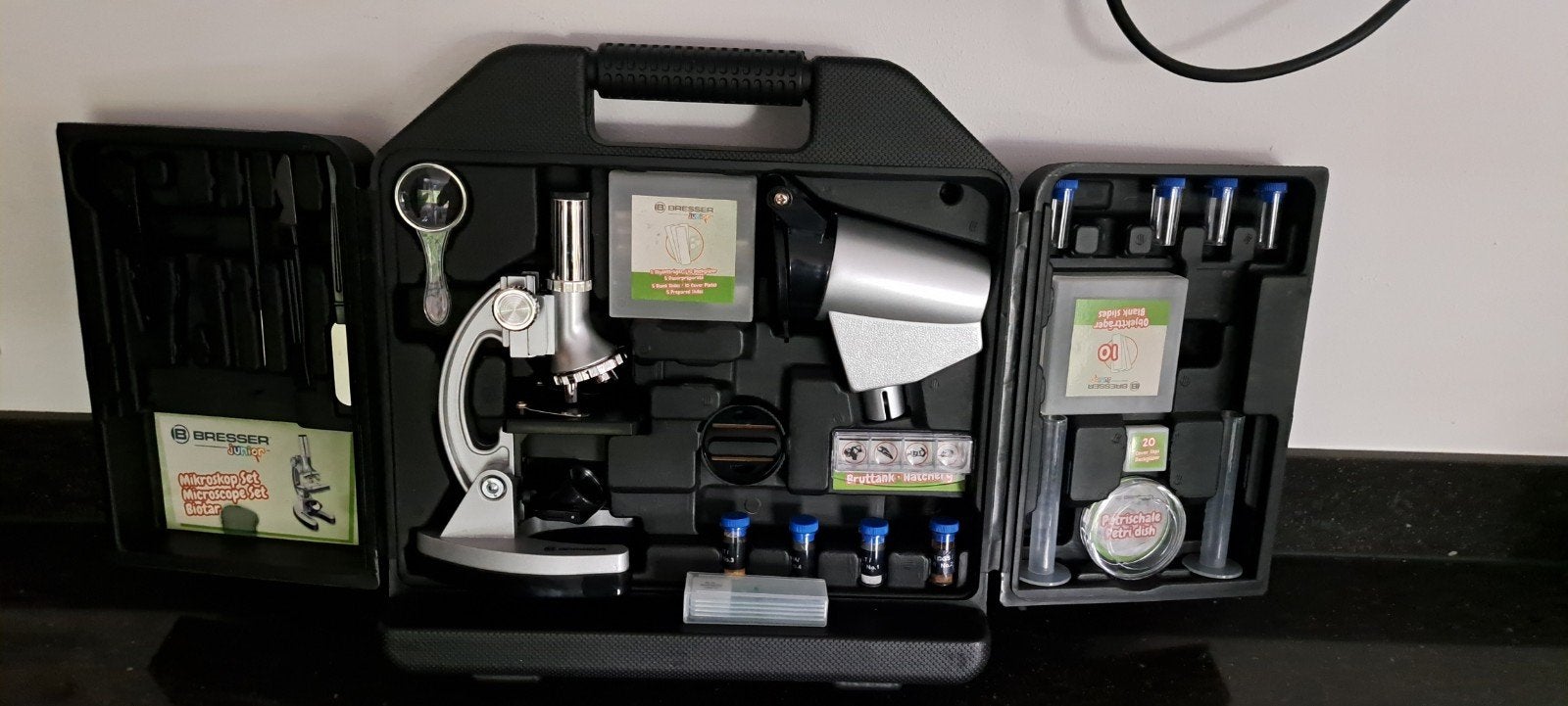 Bresser junior microscoop 300x 1200x met koffer, Ophalen of Verzenden, Zo goed als nieuw, 1000x of meer, Biologische microscoop