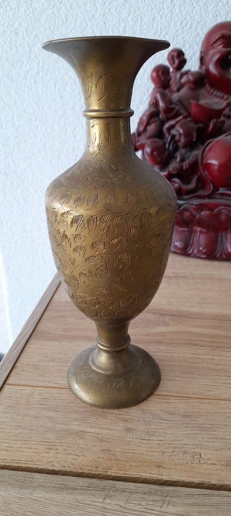 Vintage Indiaas Messing Vaasje - Handgegraveerd - 20,5 cm, Antiek en Kunst, Verzenden, Brons