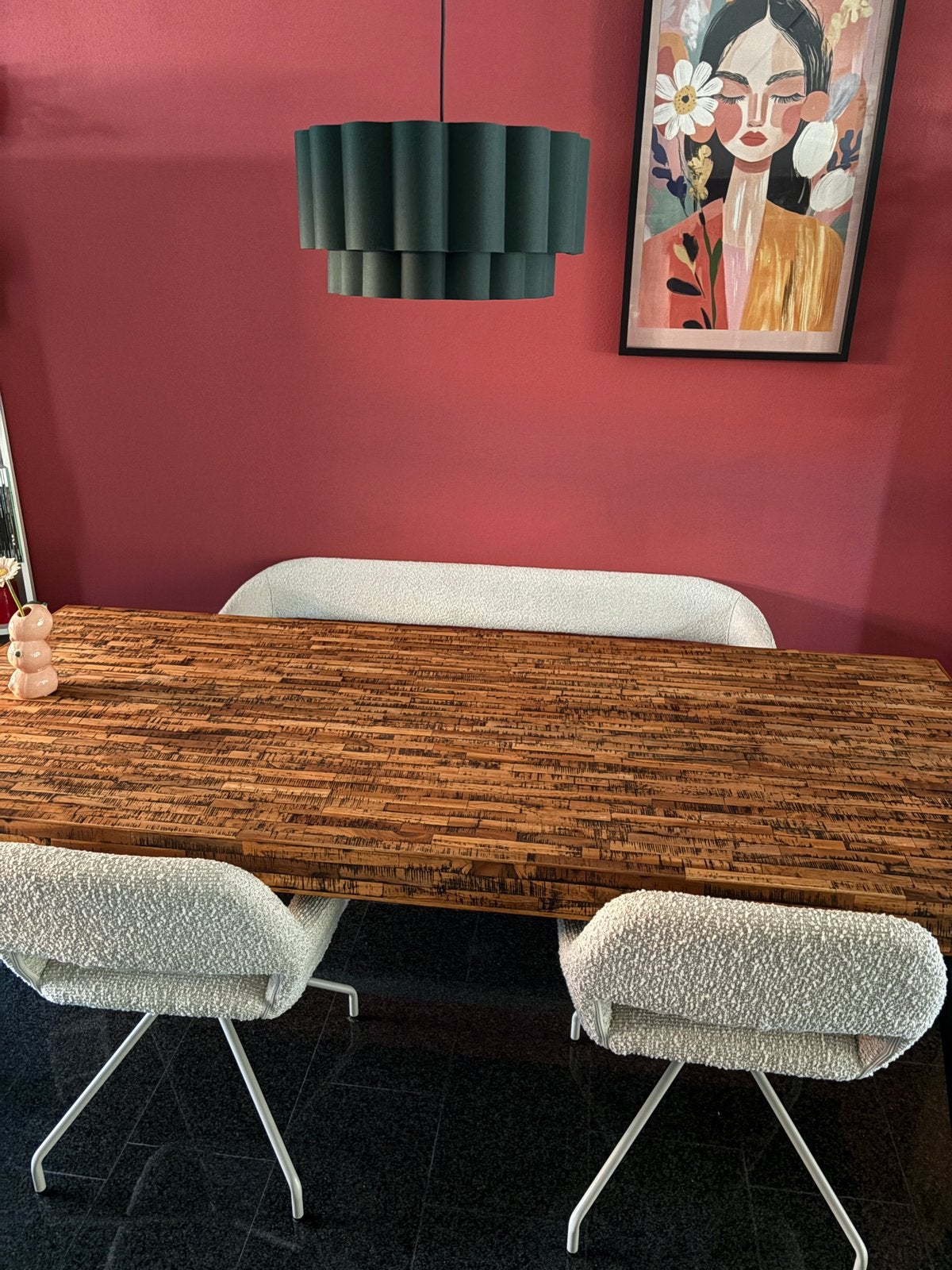 Mooie teakhouten eettafel 220cm lang, Ophalen, Gebruikt, Teakhout, 200 cm of meer
