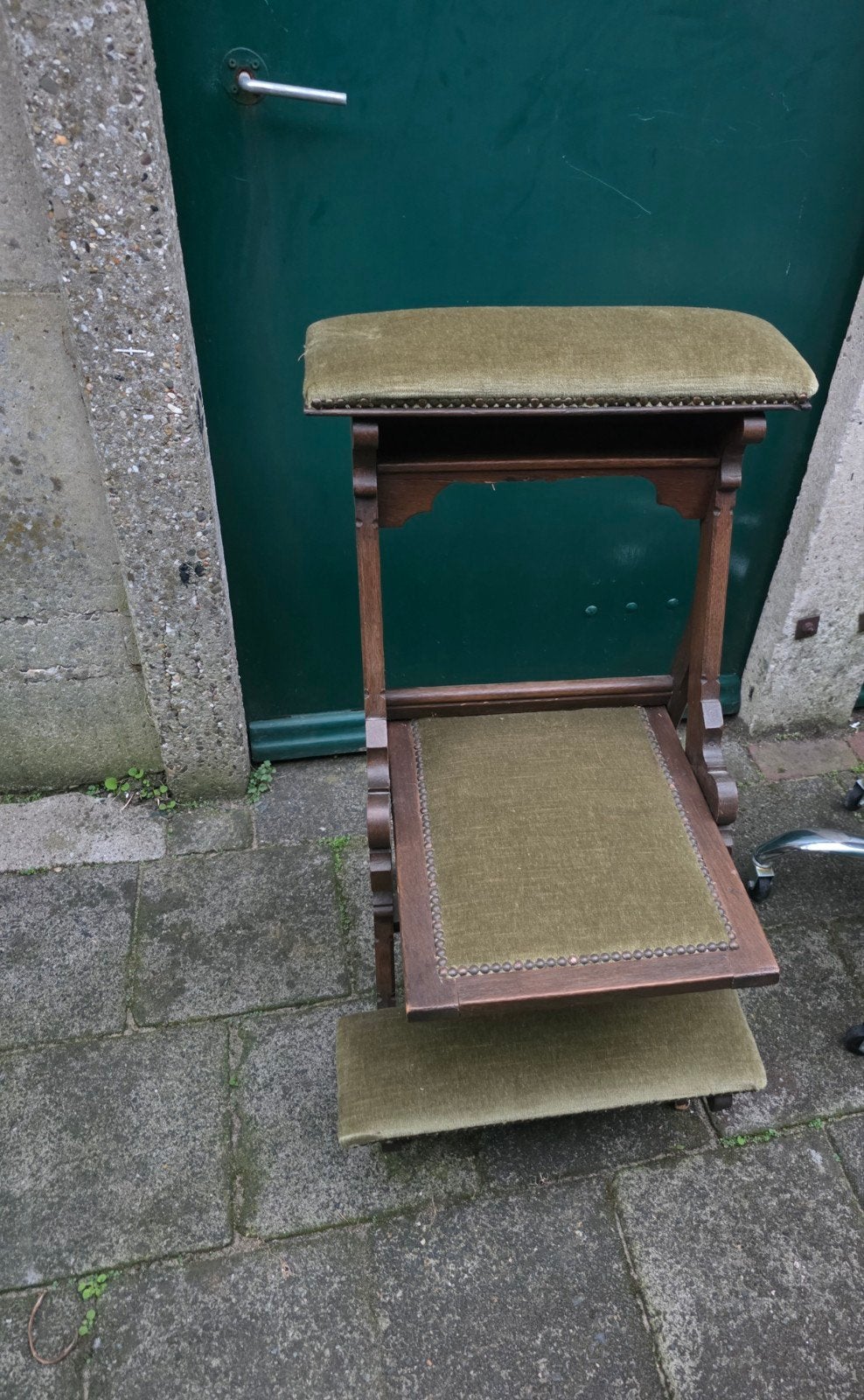 Antieke bidbank/knielbank met groene bekleding, Ophalen of Verzenden