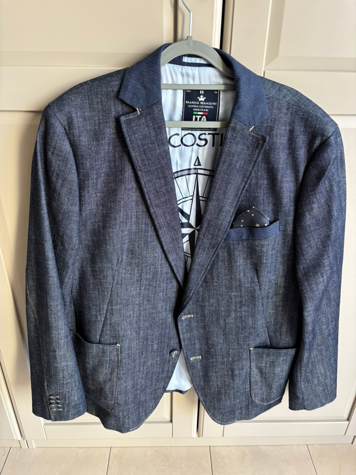 Nieuw spijkerlook blauw colbert jas Marco Manzini maat 28, Ophalen of Verzenden, Nieuw, Overige maten, Blauw