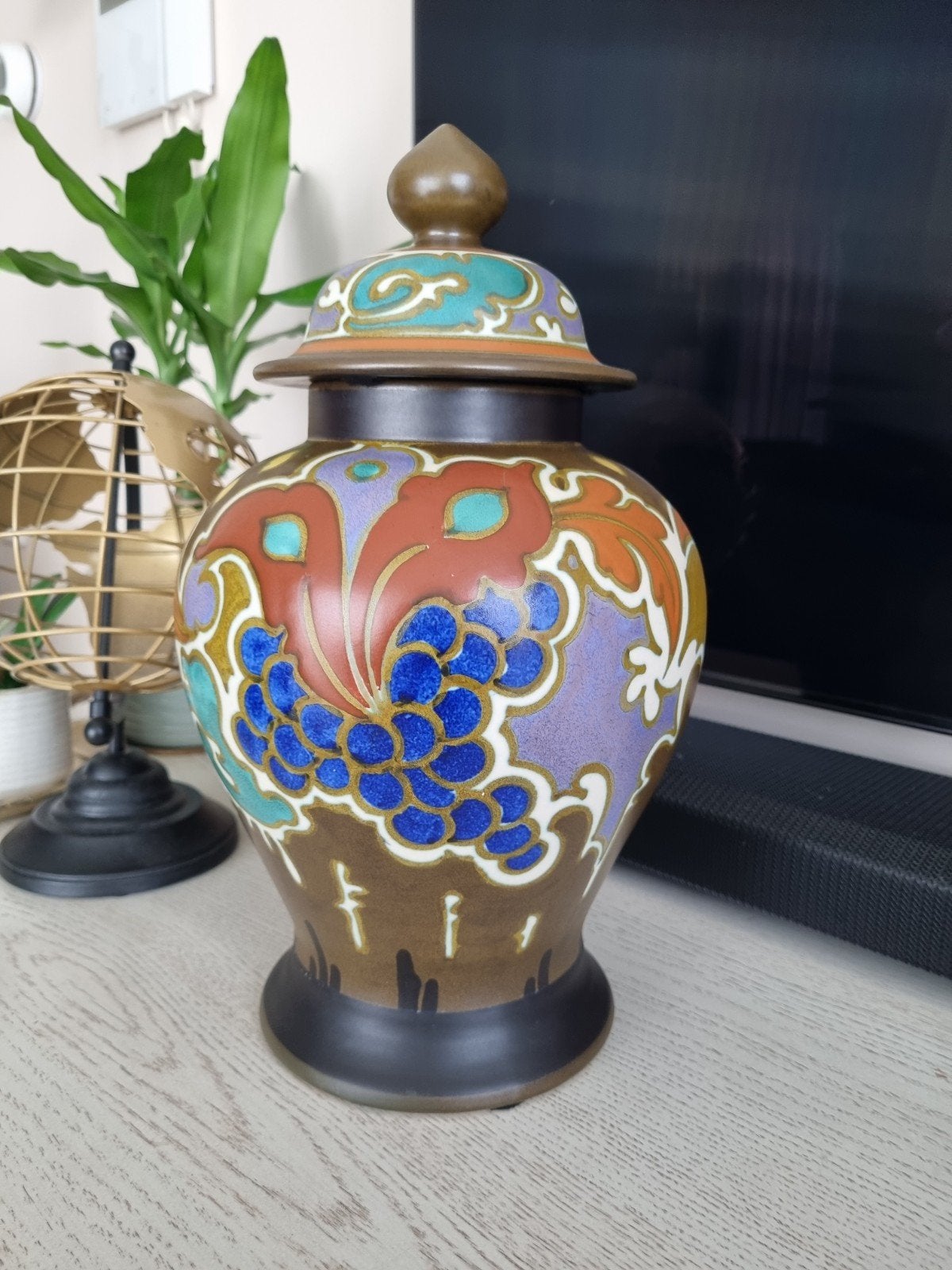 Prachtige Gouds Plateel dekselvaas - Decor Princess, Ophalen of Verzenden